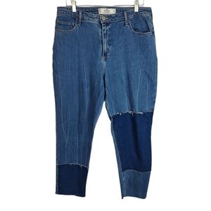 Hollister Curvy High Rise Mom Patchwork Blue Jeans 32W